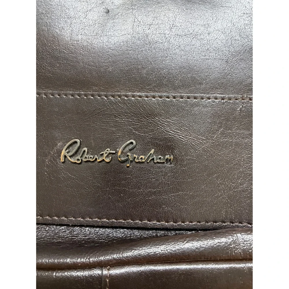 Robert Graham Brown Leather Messenger Bag Crossbody Mosaic Lining Mens LaptopBag